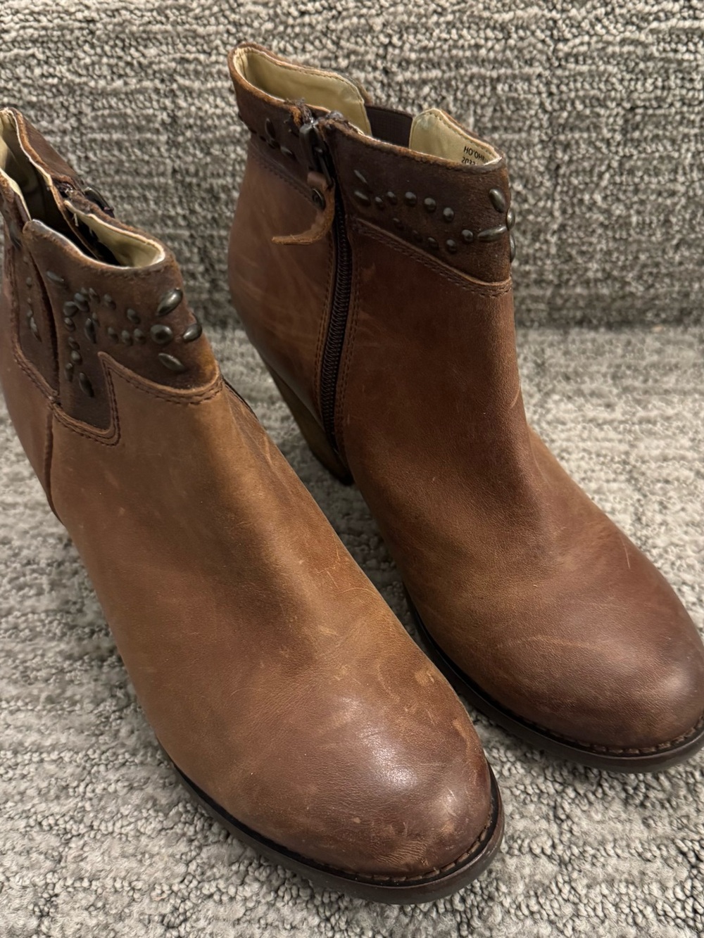 OluKai Ho’Ohilu Brown Leather Ankle Booties with Stud Accent